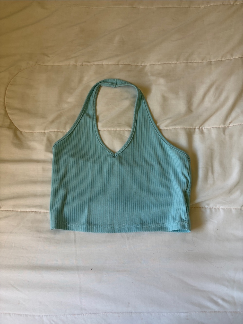 SHEIN Ribbed Halter Crop Top - Teal